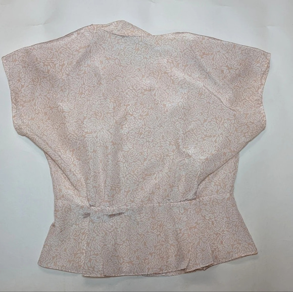 Vintage Elite Floral Peach Pink  Peplum Pleated Button Down Top Woman 14 Barbie - Picture 4 of 8
